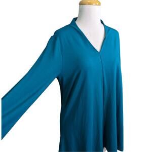 Eileen Fisher Office Business Casual V-Neck Top Small Blue Stretch Pullover